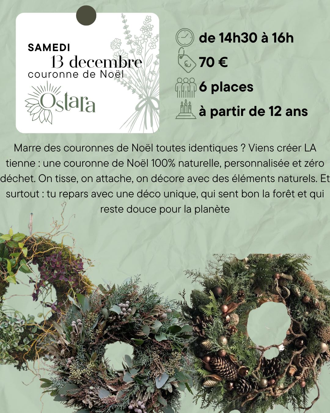Atelier - couronne de Noël éco responsable - samedi 13 décembre
